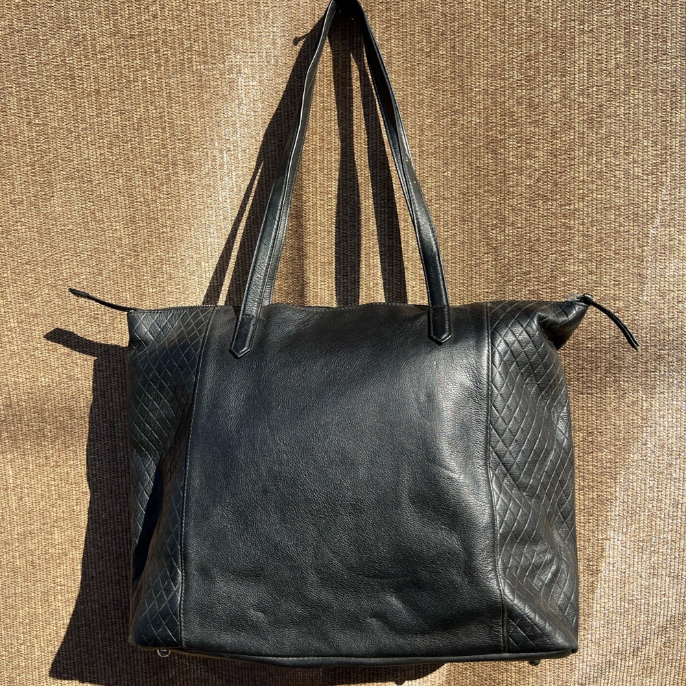 Vera Bradley Quilted Tote Black Leather Handbag Quality Bag RARE